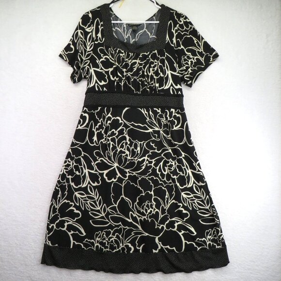 Lane Bryant Dresses & Skirts - Lane Bryant Dress Womens 18/20 Black Floral A-Line Polka Dot Trim Stretch